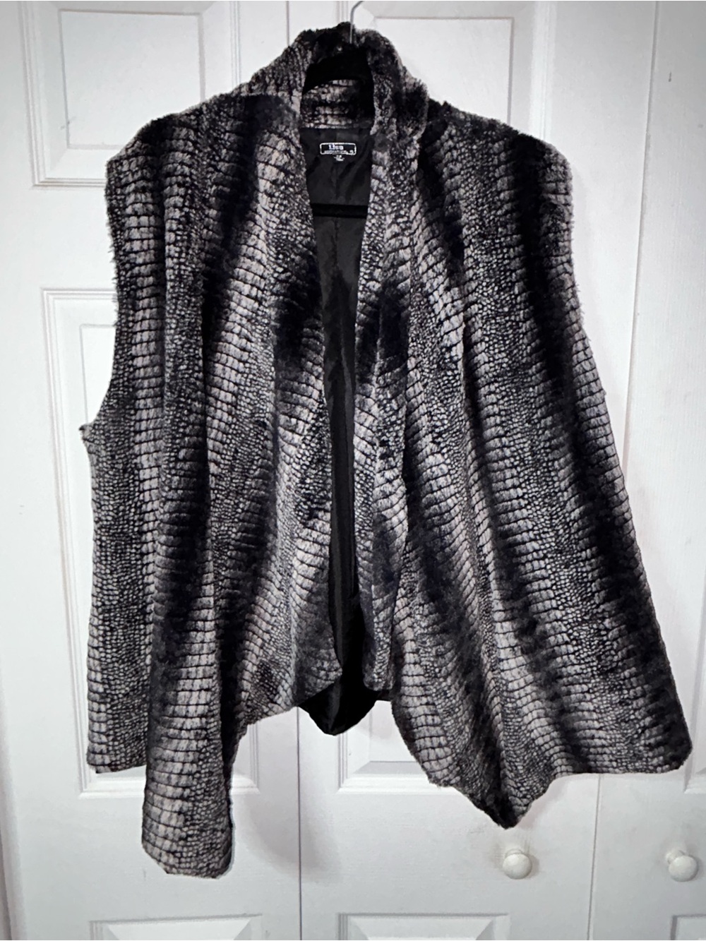 Lisa International Faux Fur Open-Front Vest in Black and Gray